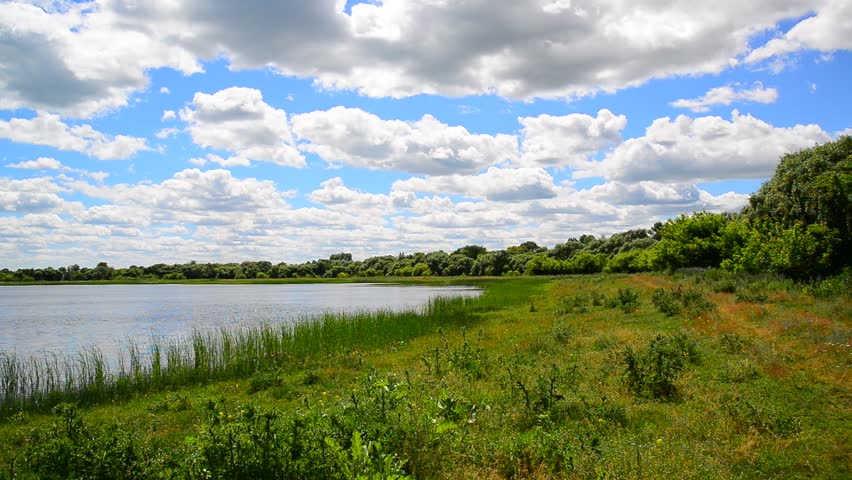 Summer landscape with lake in central Russia