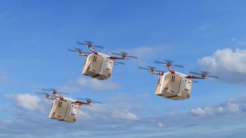 delivery drones - drone Quadrocopter delivers a package - fast autonomous drone delivery 