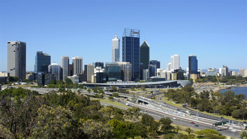 View of Perth City, Australia, from King's Park in mid-afternoon, with traffic