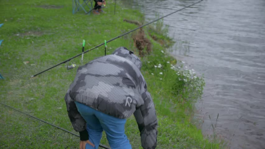 Children on fishing. Rest on the lake