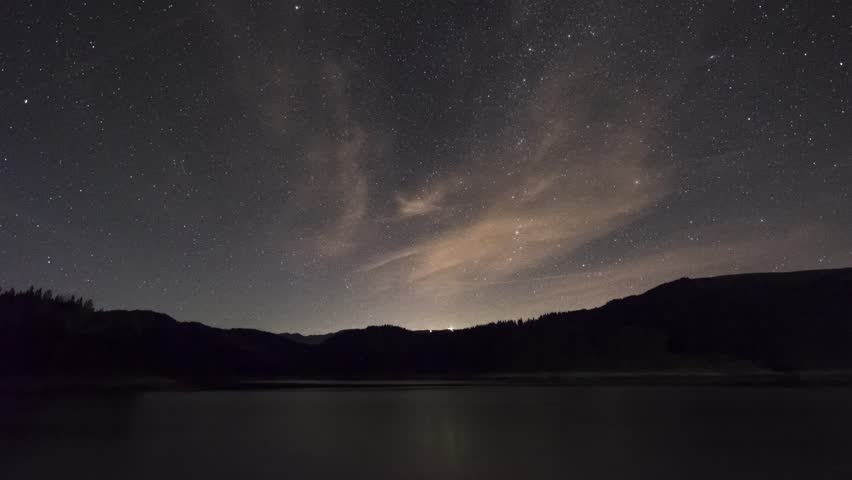 Mountain lake at night with stars and forest | Shutterstock HD Video #30937924