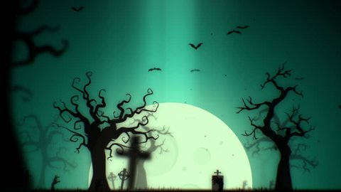 Halloween Design Background Spooky Graveyard Naked Stock Photo (Edit