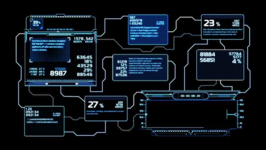 Beautiful Flowcharts Drawing Animation with Flashes Blue Color. Futuristic HUD with Numbers and Code Running. Head-up Display Computer Data. High Tech Concept Element. Full HD 1920x1080.