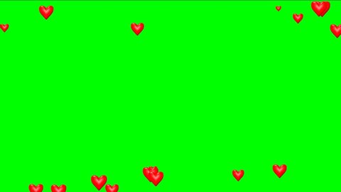 Amazing animated beatig hearts video frame on green chroma key background. Footage frame animated for websites, titles, presentation and labels for wedding and love story video film.