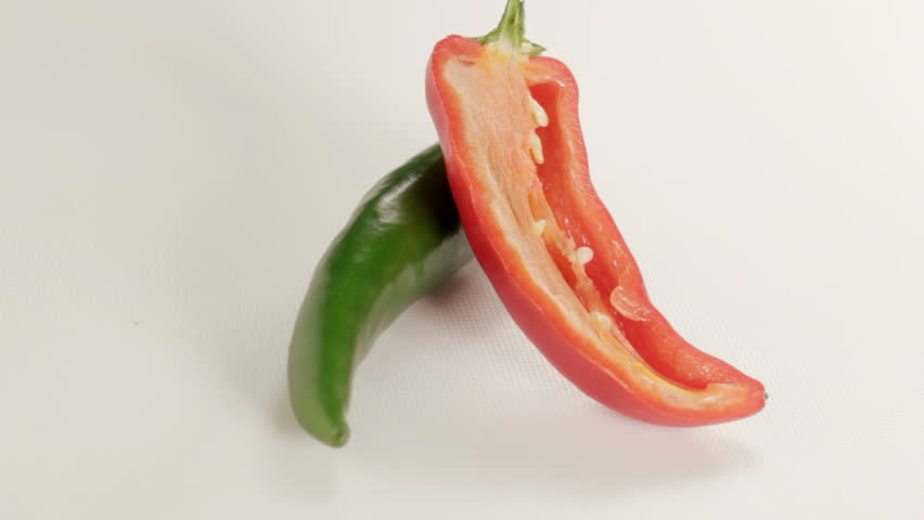 Red and green chili pepper sliced