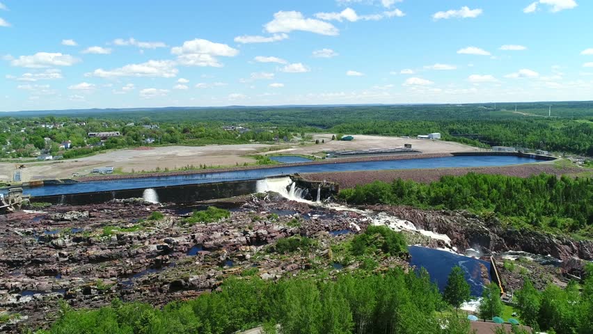 A beautiful aerial shot the amazing hydro electric dam in Grand Falls Windsor in Newfoundland Canada