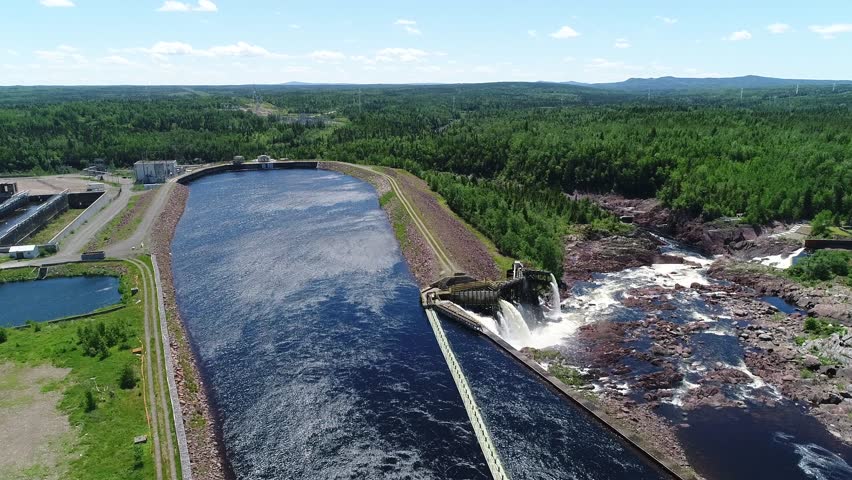 A beautiful aerial shot the amazing hydro electric dam in Grand Falls Windsor in Newfoundland Canada