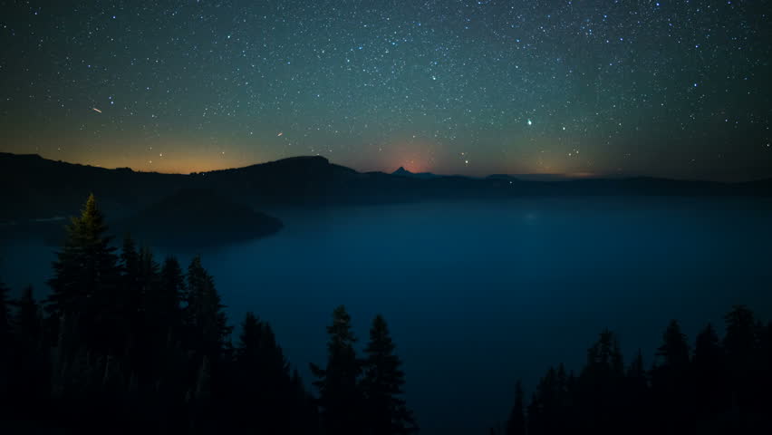 Aurora and Perseid Meteor Shower in Crater Lake National Park Oregon USA
