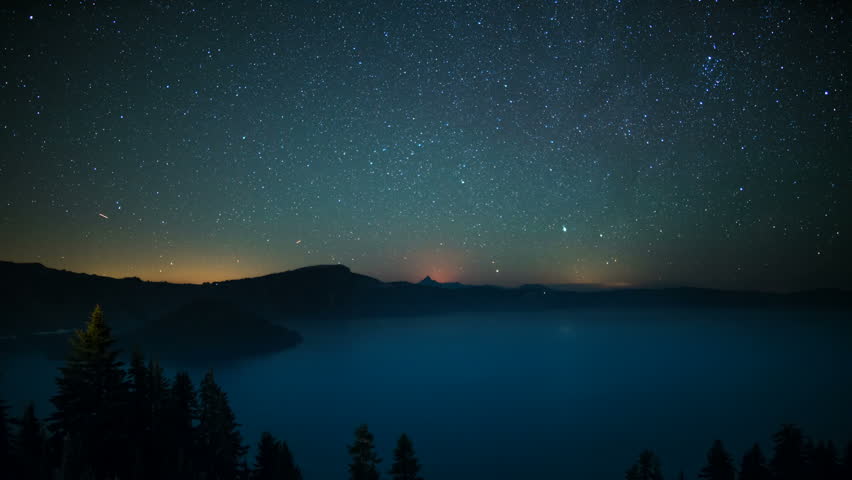 Aurora and Perseid Meteor Shower in Crater Lake National Park Oregon USA