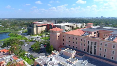 MIAMI, FL, USA - SEPTEMBER 18, 2017: Baptist Hospital architecture Miami FL aerial video