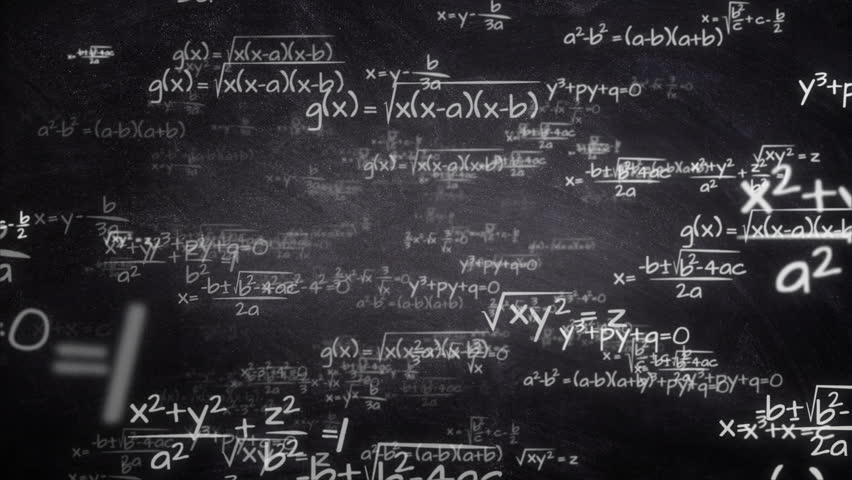 Handwritten mathematics formulas flying from chalkboard towards camera, seamlessly looping Royalty-Free Stock Footage #30955303