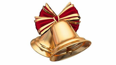 Golden Christmas bells with red ribbons and bows 3D native 60 fps animation with alpha matte
