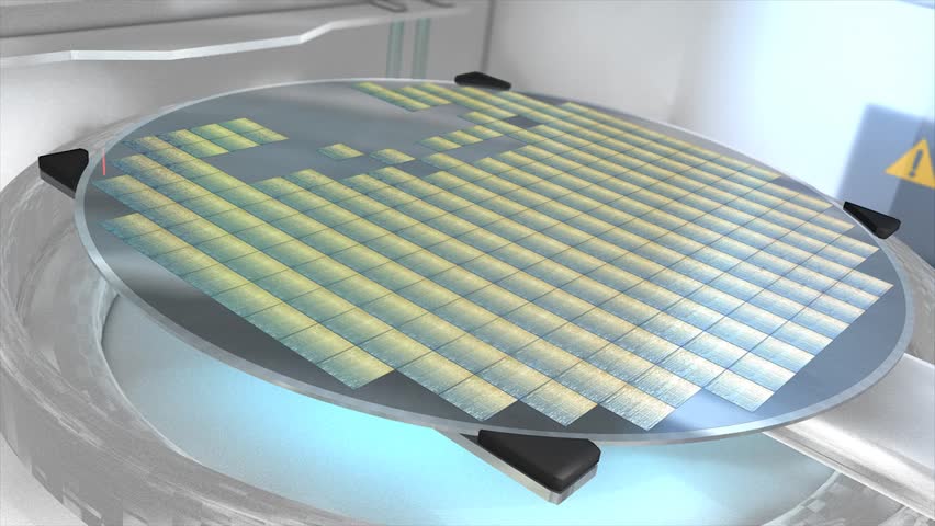 Separating a silicon wafer into individual die.