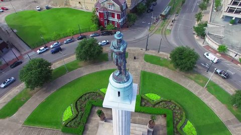 Close up aerial view of General Robert E Lee at Lee Circle in New Orleans Louisiana