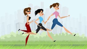 Video of a three girls running in the park