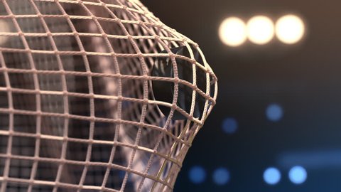 Hockey puck flies into the net. Close-up (4k, 3840x2160, ultra high definition)


