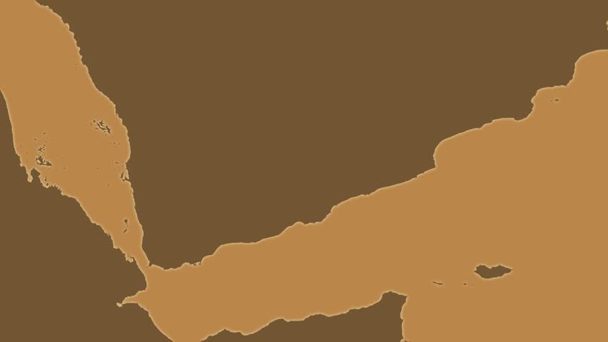 The Yemen area map in the Azimuthal Equidistant projection. Layers of main cities, capital, administrative borders and graticule. Elevation & bathymetry colored