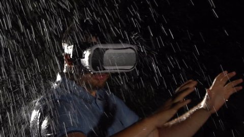 Man Wearing Virtual Reality Headset Rain Stock Footage Video (100% ...