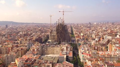 Barcelona, Spain - August 26, 2017: Aerial view of Barcelona city at Sagrada Familia neighbourhood in Barcelona, Spain. 