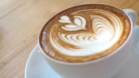 Cup Of Coffee Latte Closeup. Barista Art. 4K. 
