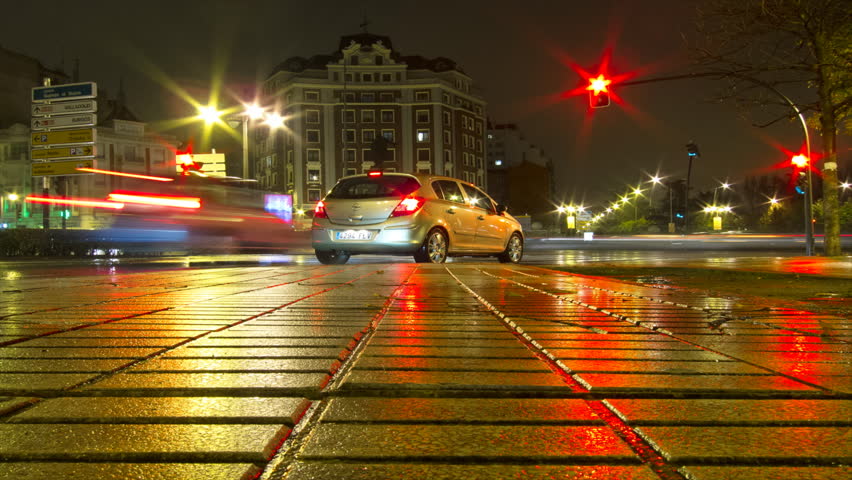 MADRID, SPAIN - CIRCA 2012: Time lapse of a busy street circa 2012 downtown