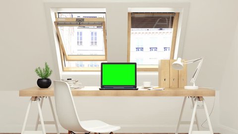 Laptop with track green screen on desk