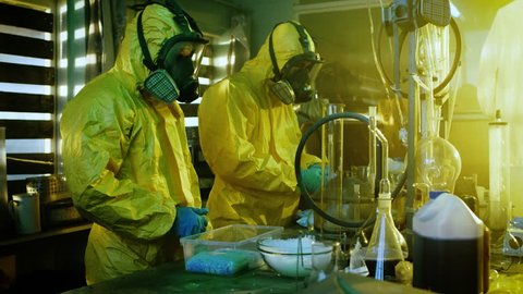 Underground Laboratory Two Clandestine Chemists Wearing Stock Footage ...