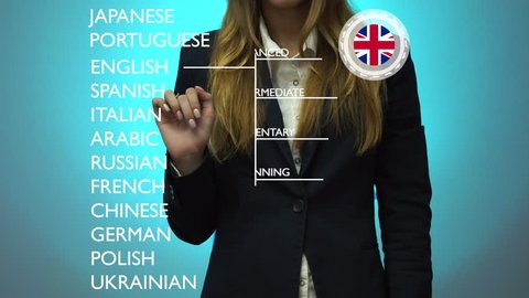 girl chooses an advanced level of knowledge of the English language on dashboard
