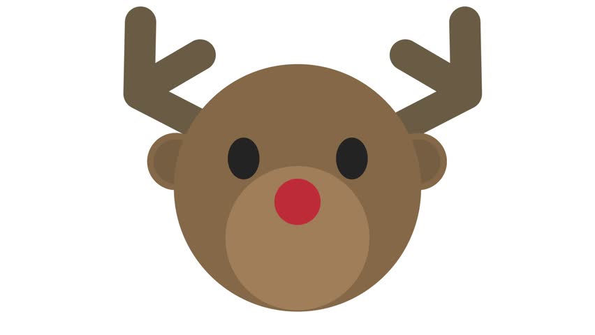 Festive cute reindeer animation loop on white with red nose
