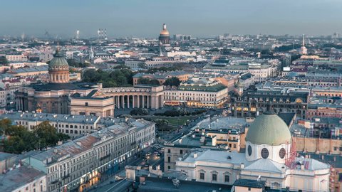 ST. PETERSBURG, RUSSIA - JULY, 2017: Aerial view of Kazan Cathedral and Nevsky Prospect in Saint Petersburg, Russia