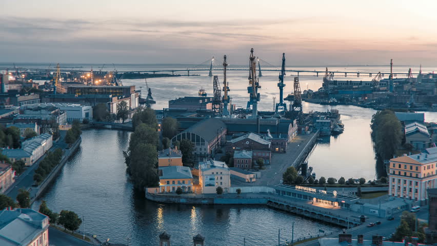 ST. PETERSBURG, RUSSIA - JULY, 2017: View of the entrance of the plant Admiralty shipyards and the embankment of the Fontanka river in Saint Petersburg