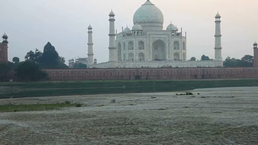 taj mahal from yamuna river, agra, india