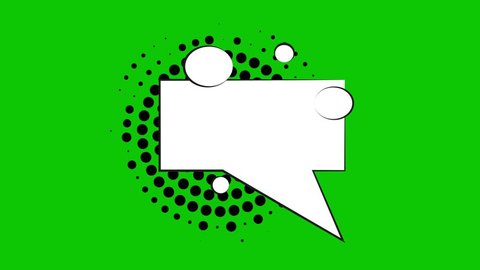 Comic speech bubbles with halftone shadows on green background. Comics style funny animated icons. Video available in 4k.
