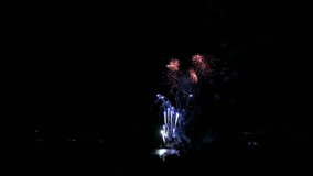 Fireworks on the waterfront in the city of Samara, Russia. The Volga River. Footage clip 4K.