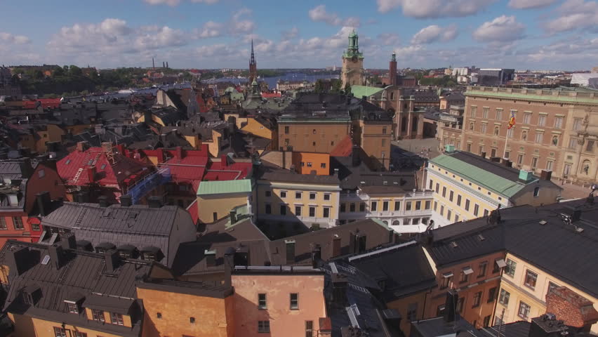 Aerial Stockholm city center. View of Old Town buildings and Stockholm Palace Royalty-Free Stock Footage #31039111