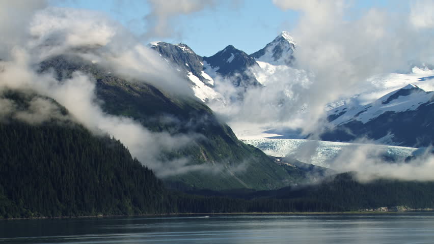 Looking over Passage Canal near Whittier, Alaska, at mist and cloud-wreathed