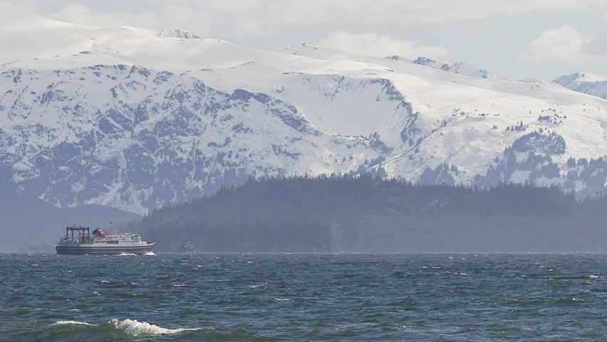 Medium-long tele shot of the Alaskan Ferry 