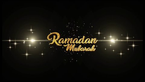 Ramadan Kareem (Eid Mubarak) Beautiful golden greeting Text Appearance from blinking particles with golden fireworks background.