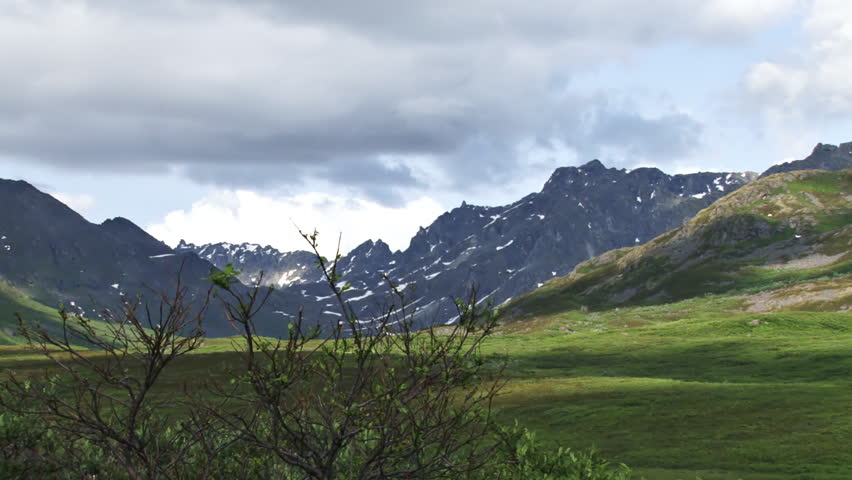 Looking northward up a mountain valley in Alaska, over Craigie Creek, near
