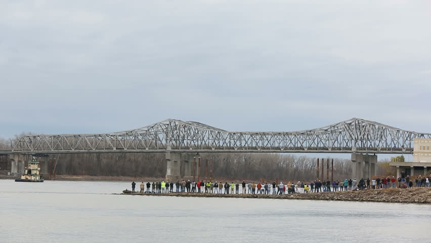 Demolition of steel bridge on the Missouri river. Blanchette Bridge demolition on 12-4-2012 at 10:25am St. Charles Missouri