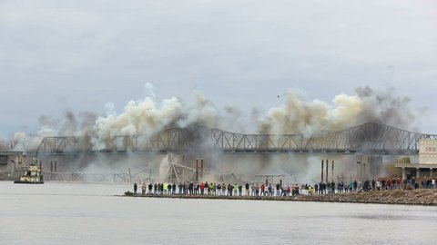 Demolition of steel bridge on the Missouri river. Blanchette Bridge demolition on 12-4-2012 at 10:25am St. Charles Missouri