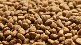 Pile of pellets for cats or dogs close-up 2160p 30fps UltraHD  tilting footage - Slow tilt on  pet dry food meal 3840X2160 UHD video