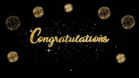 Congratulations Beautiful golden greeting Text Appearance from blinking particles with golden fireworks background. - Powered by Shutterstock - Get 15% off with code: PIKWIZARD15