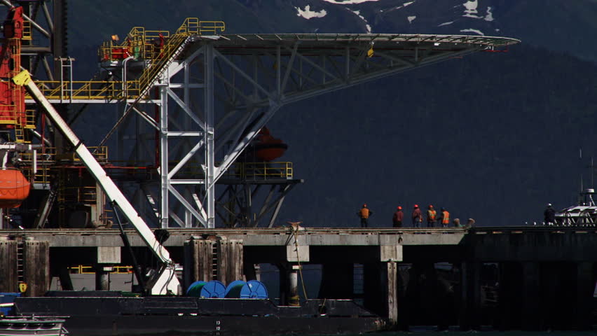 Huge jack up rig arriving at the deepwater dock at the end of Homer Spit in