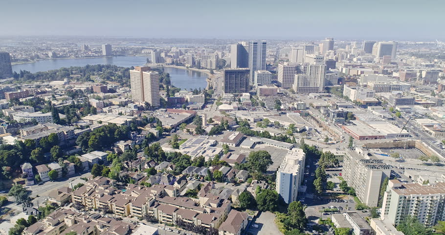 Aerial shot of Oakland City skyline residential houses
