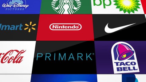 Paris, France - September 4, 2017: 4K Loopable Animation of Popular Brands Compilation With Their Logos. All Logos And Trademarks Remain Property of Their Respective Owners