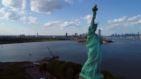Aerial drone shot Statue of Liberty 4k 60p