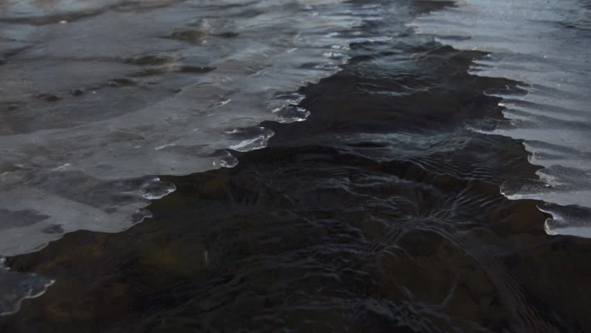Handheld slow motion shot of the interaction between trapped river water and