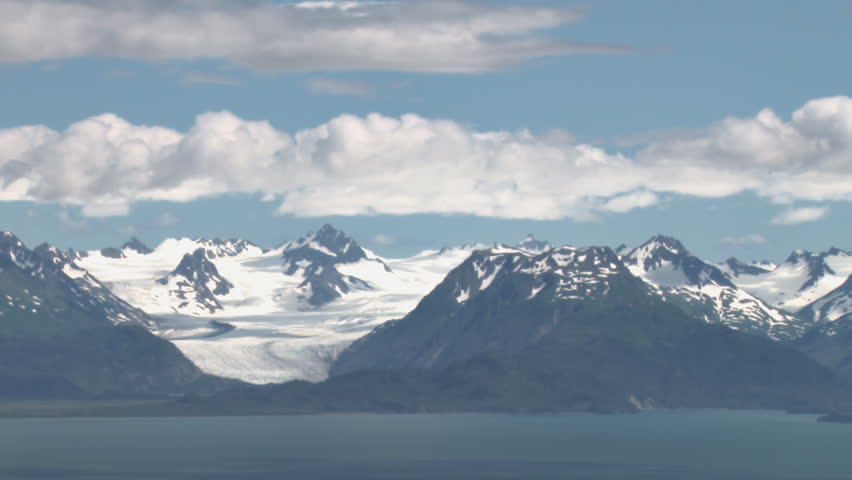 Tmelapse of clouds moving over the Kenai Mountains, Grewingk Glacier