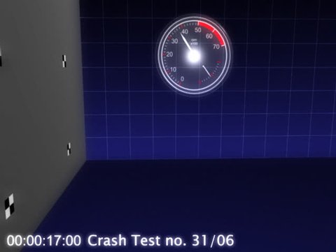 3D visualization  of car crash test with airbags and dummy.